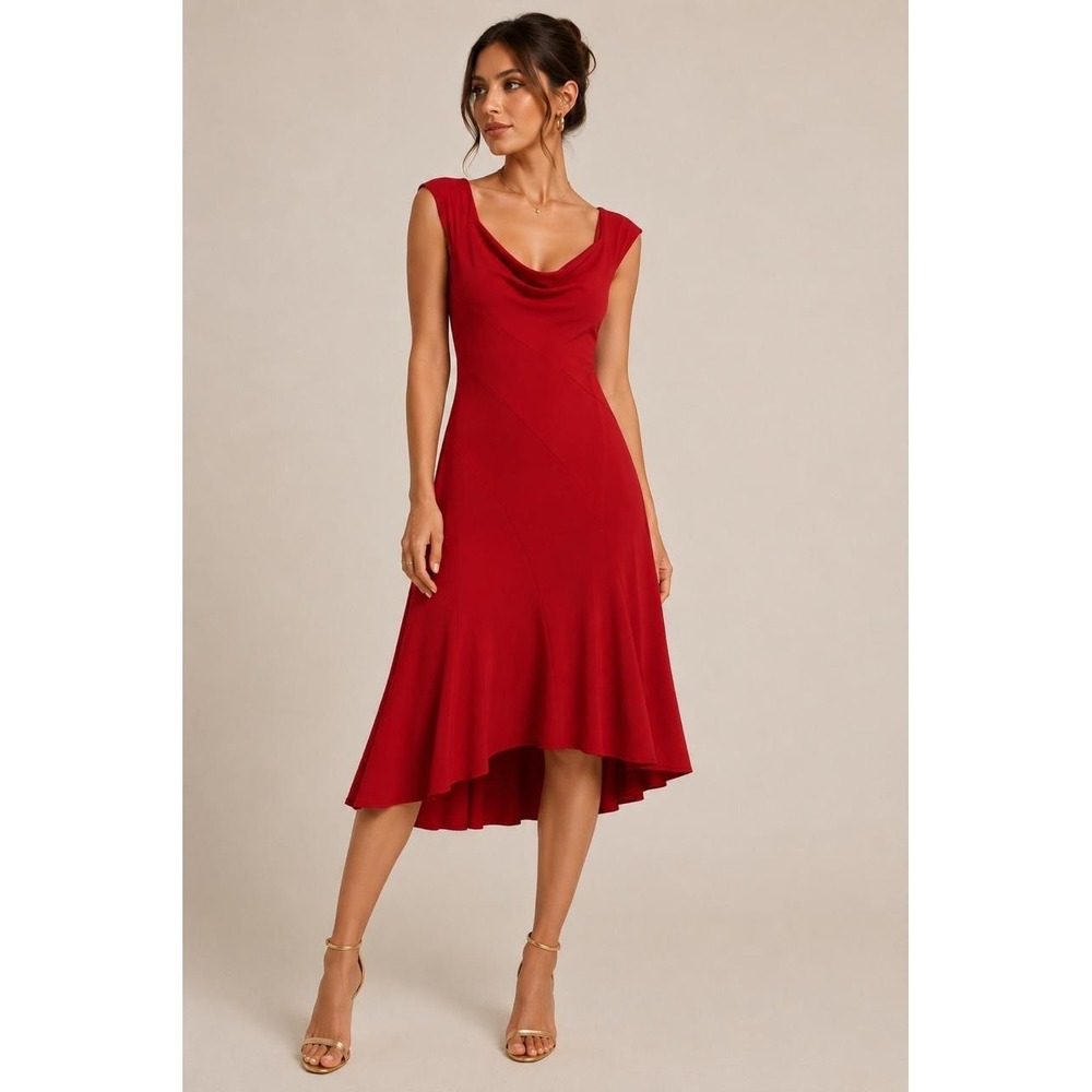 BCBGMAXAZRIA Women's Fit Flare Midi Dress SMALL Red Sleeveless‎ Casual